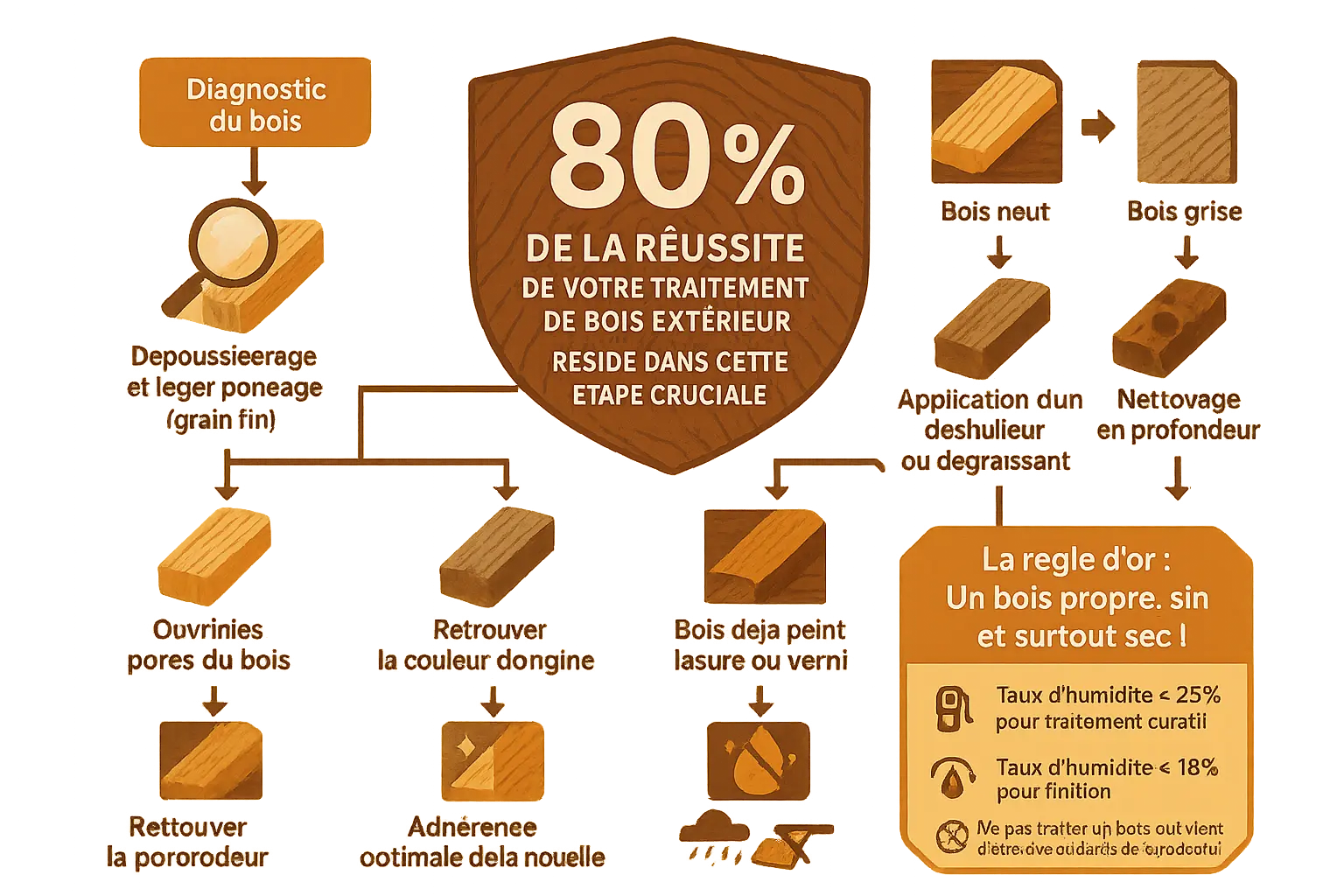 Préparation du bois avant traitement extérieur