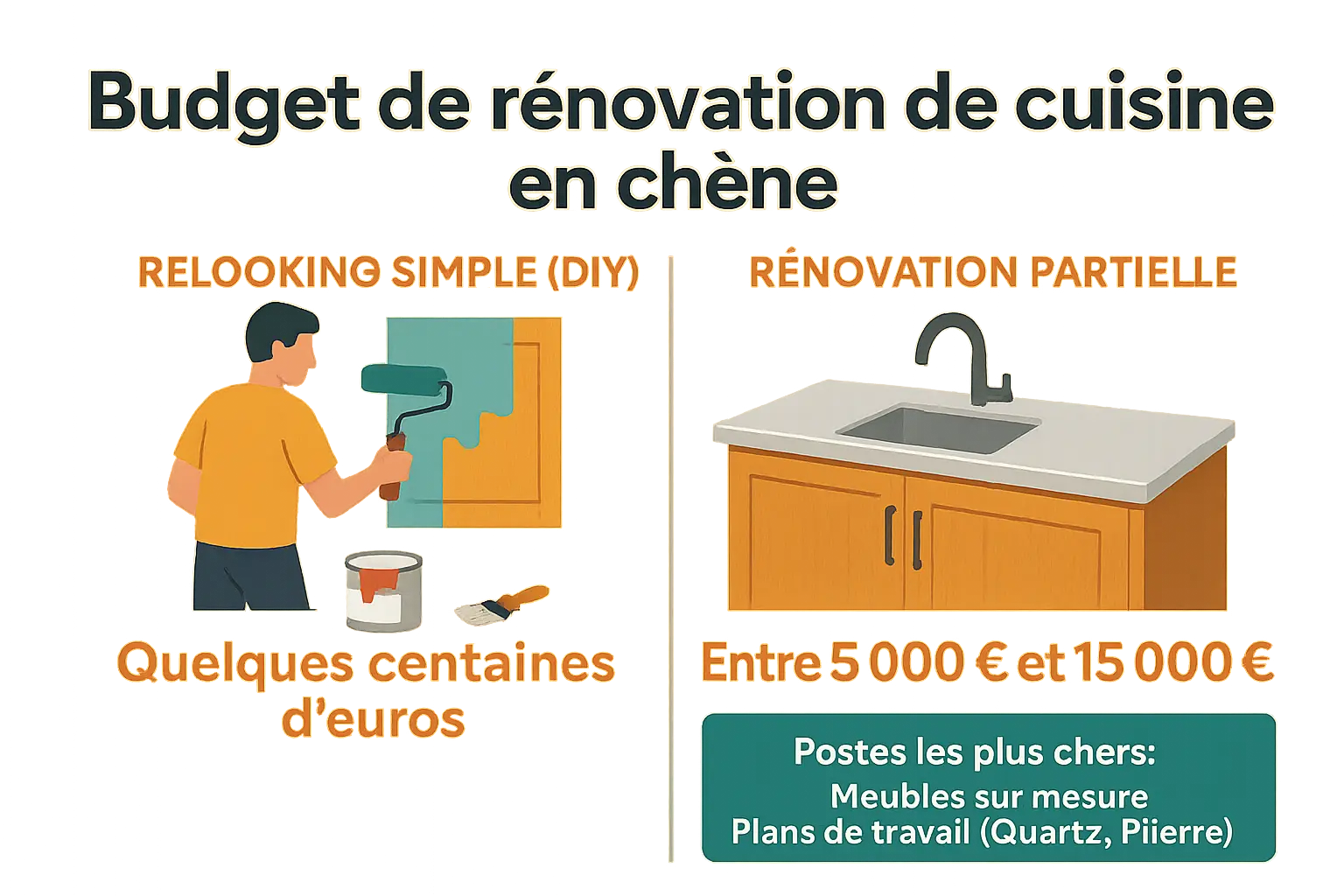 Cuisine rustique en chêne modernisée avec un plan de travail en béton et éclairage LED