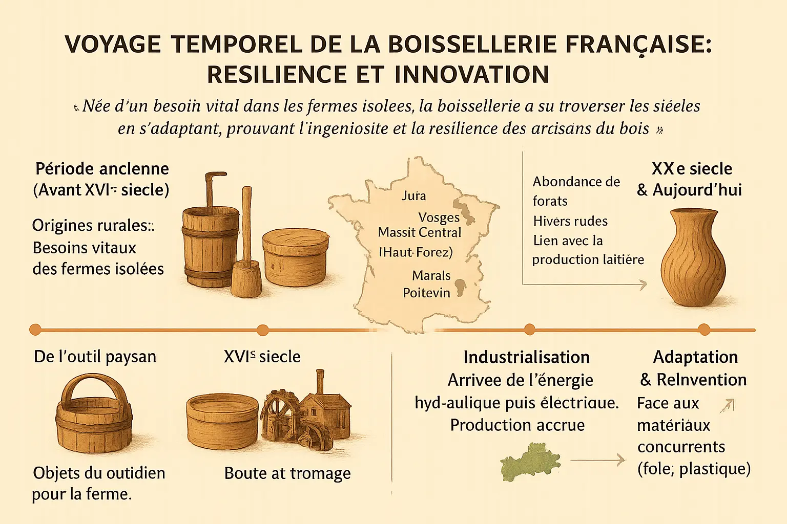 Ouvrier en boissellerie façonnant des lamelles de bois