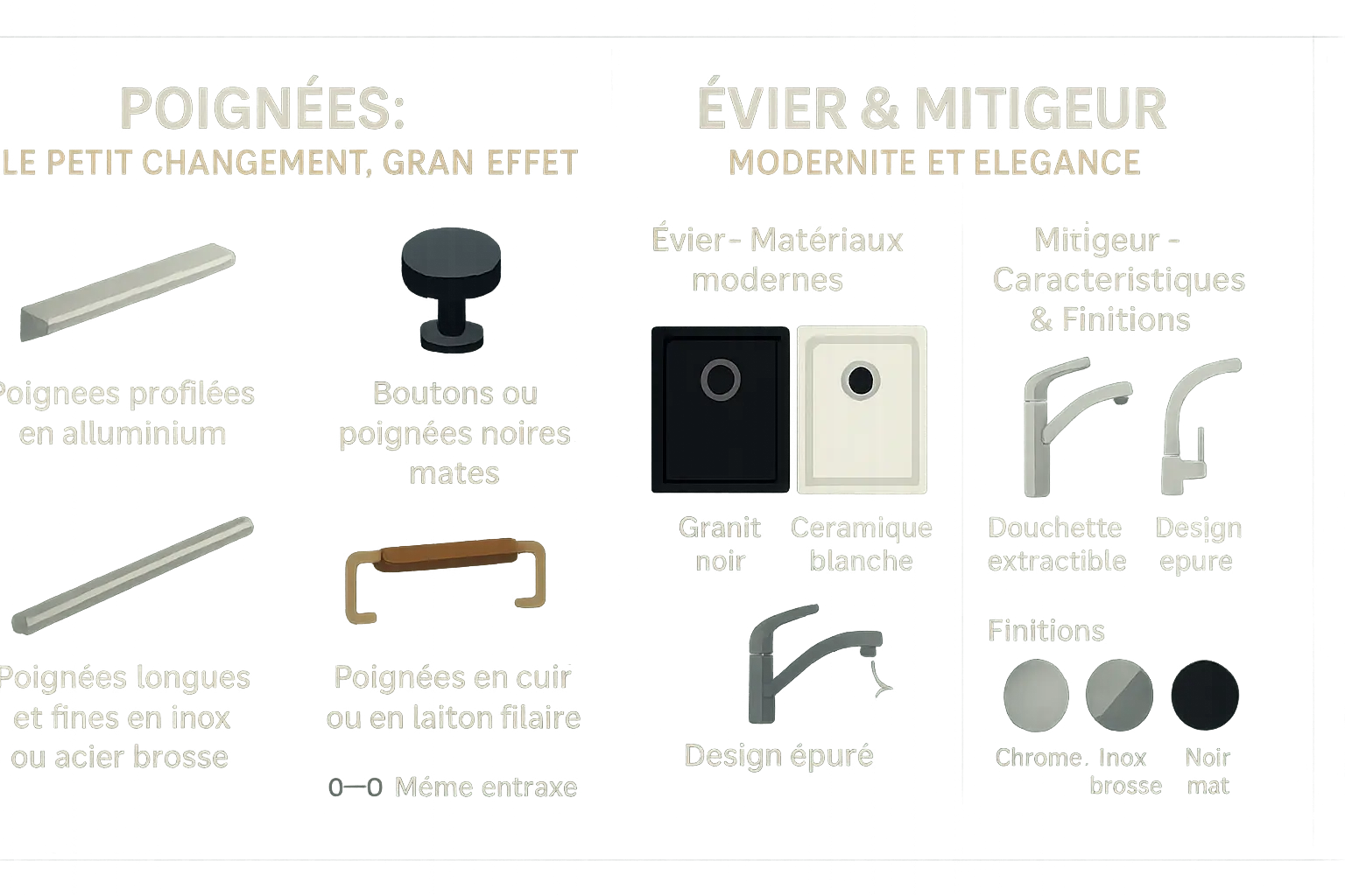 Cuisine moderne avec poignées noires et évier en granit