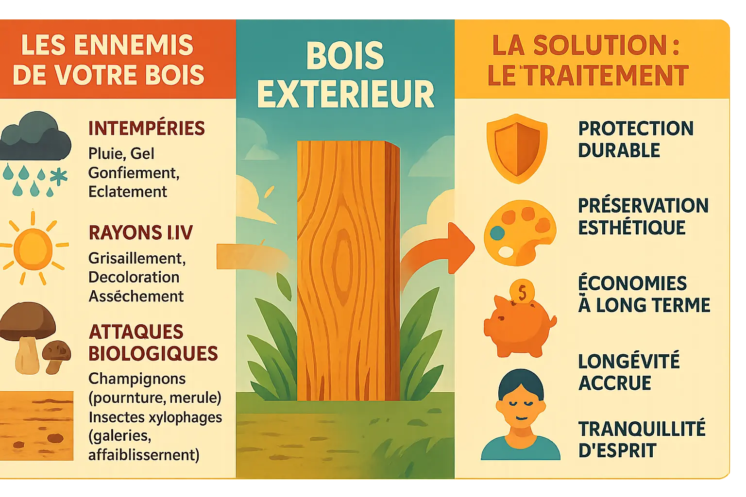 Bois extérieur non traité vs bois protégé