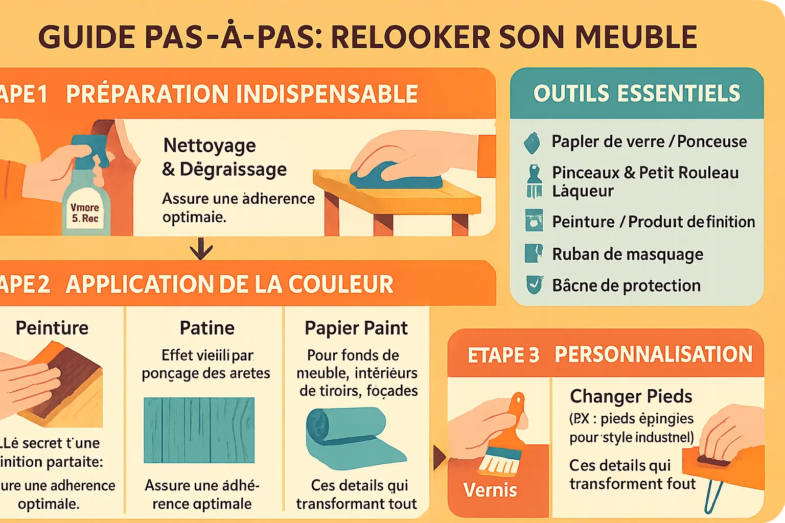 Exemple de <strong>meuble relooké</strong> avec poignées modernes et patine élégante