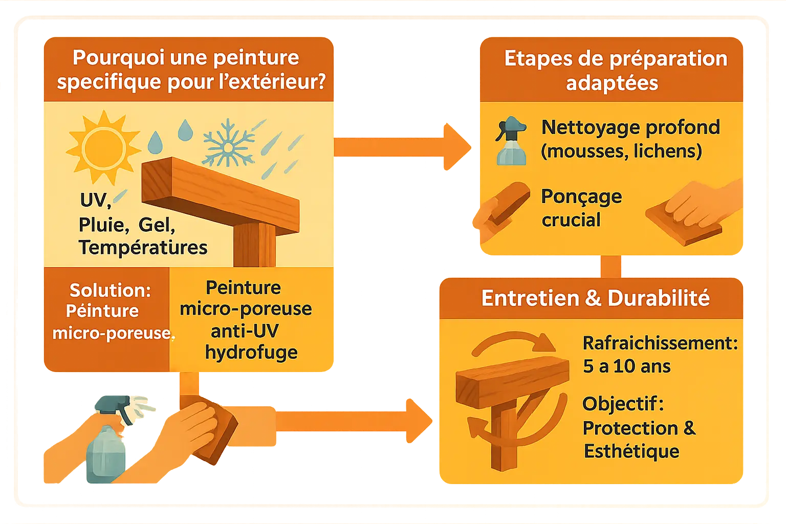 Poutres en bois peintes en extérieur