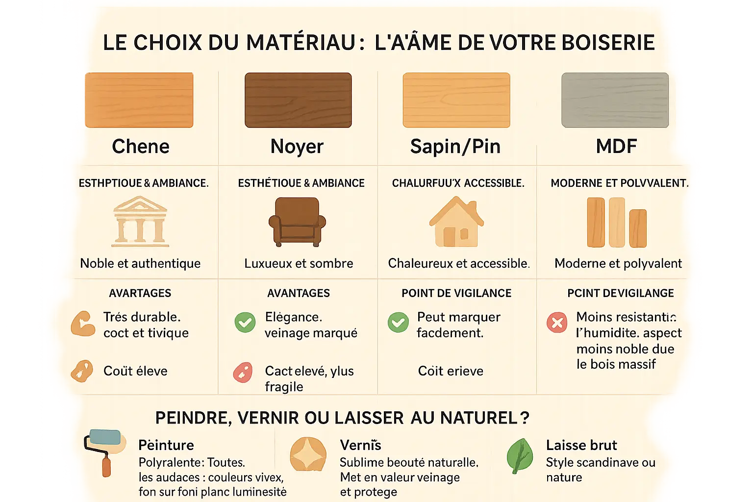 Exemple de boiserie murale en différentes finitions