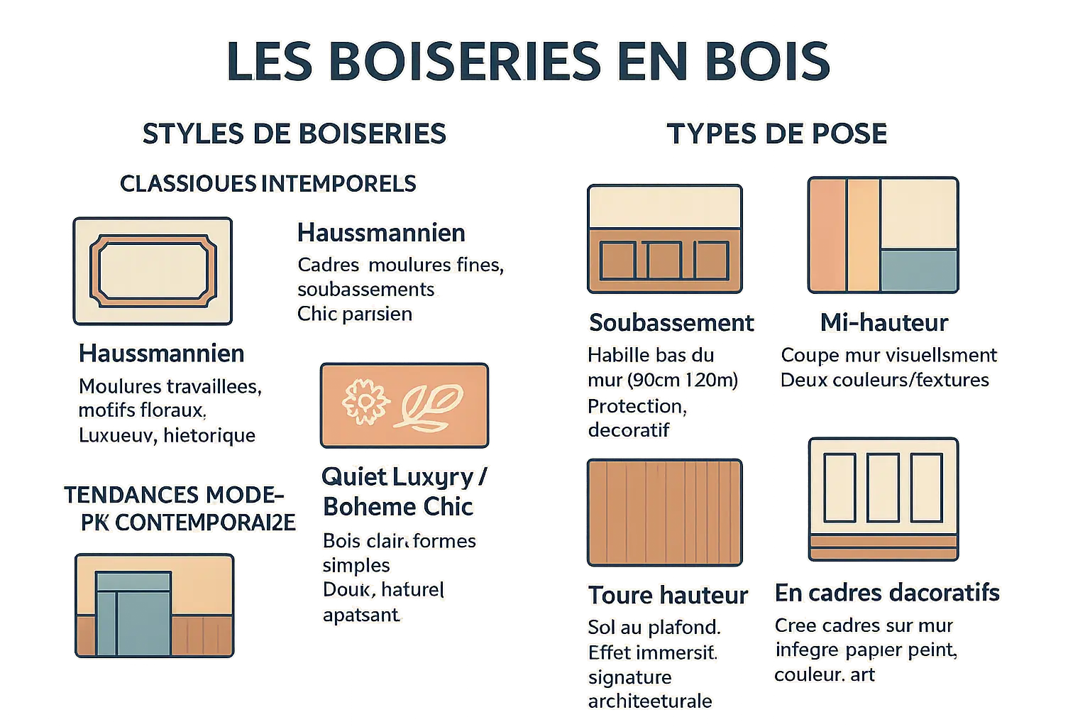 Différents styles de boiseries murales