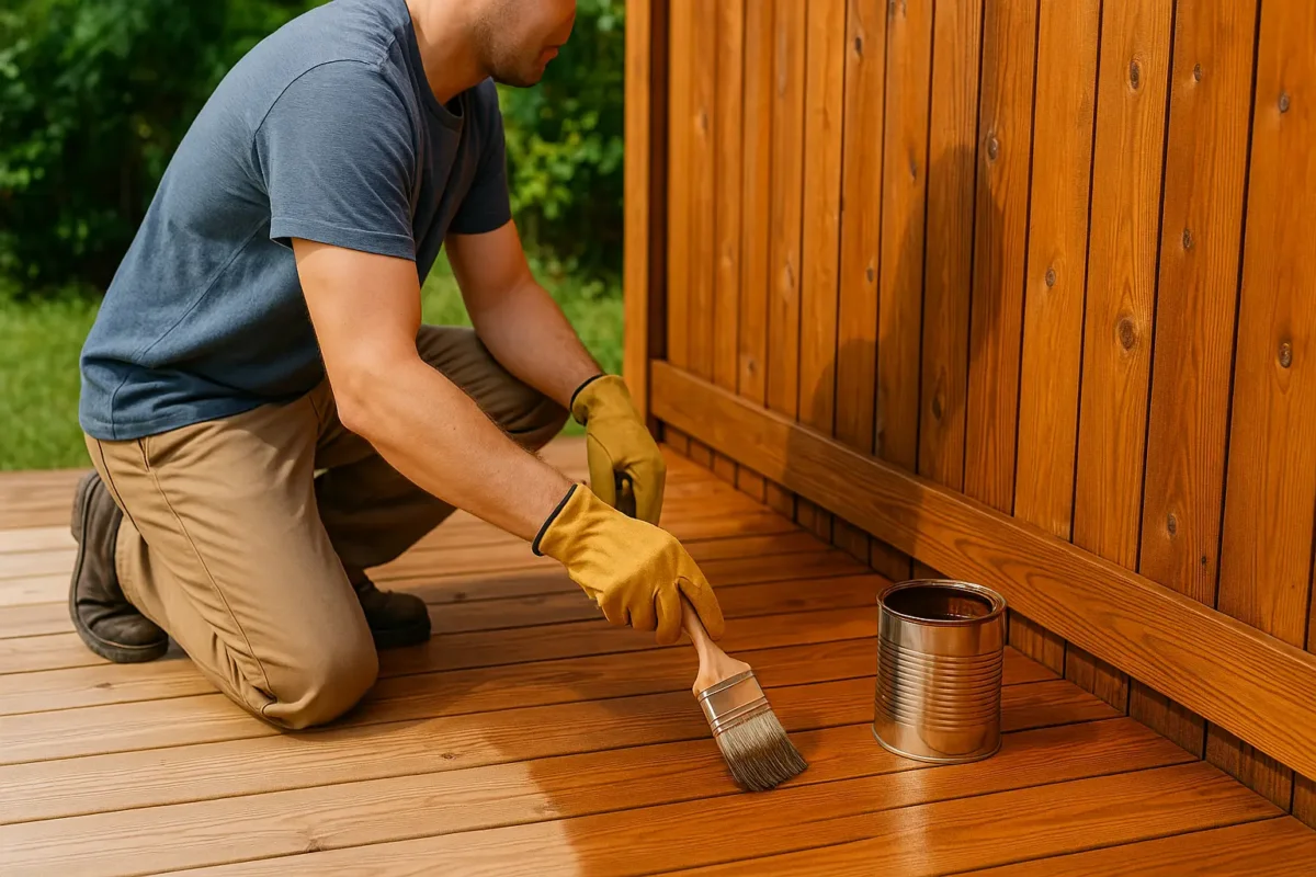 un homme qui traite du bois avec un un saturateur