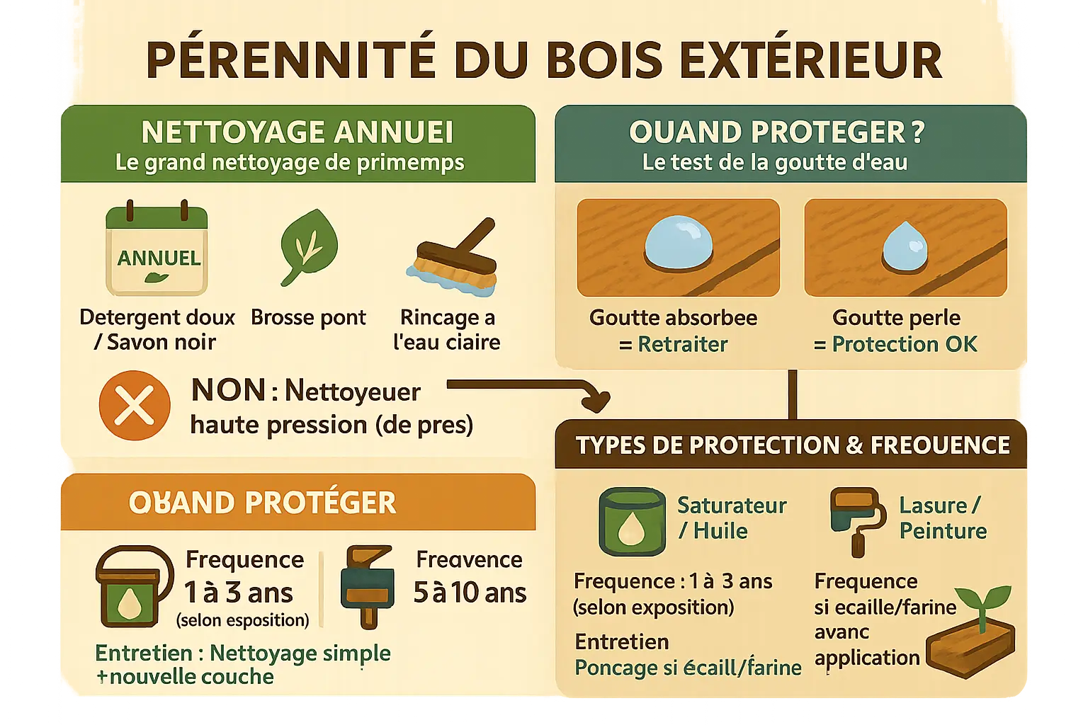 Illustration du nettoyage d'une terrasse en bois