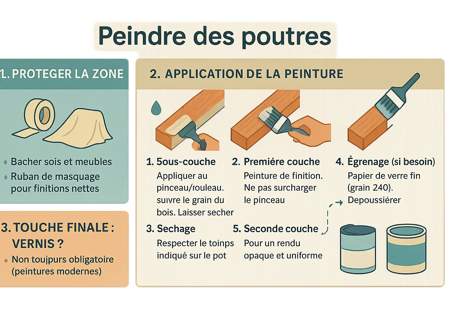 Peinture de poutres en bois en cours