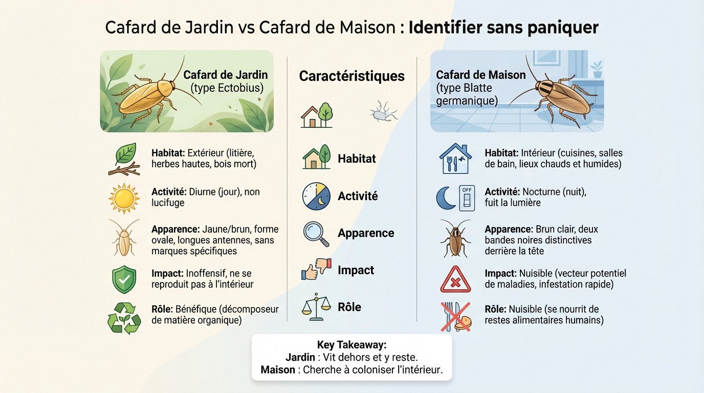 Comparaison visuelle pour distinguer le cafard de jardin inoffensif de la blatte germanique nuisible
