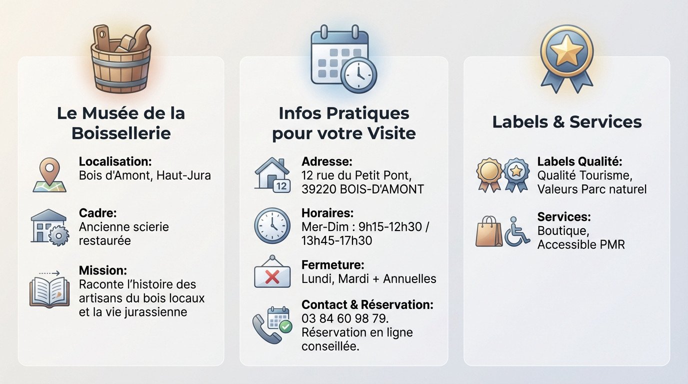 Infographie présentant le musée de la boissellerie à Bois d'Amont et son savoir-faire