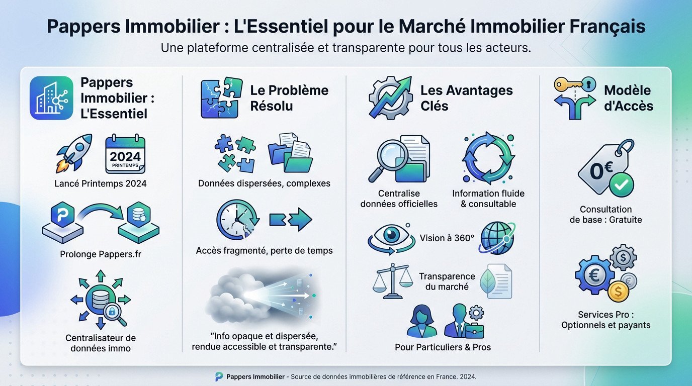 Interface de Pappers Immobilier centralisant les données du marché français