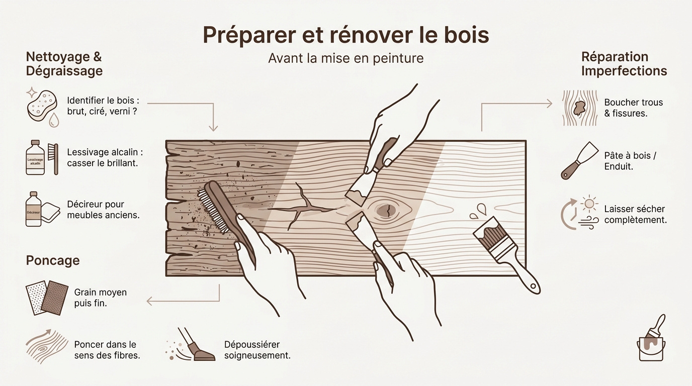 Artisan préparant une surface en bois avant la mise en peinture