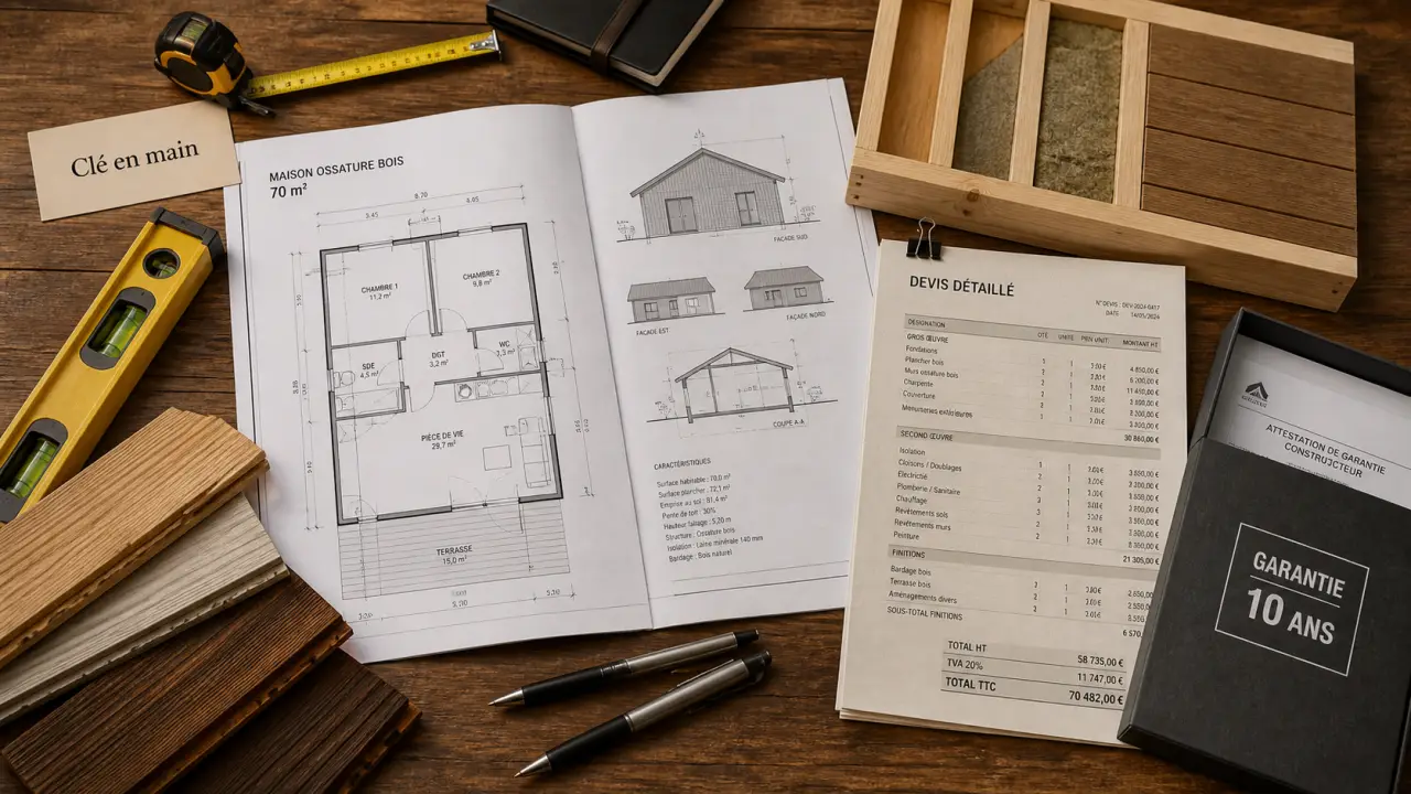 70m2 prix maison en bois clé en main : plan et devis en bureau