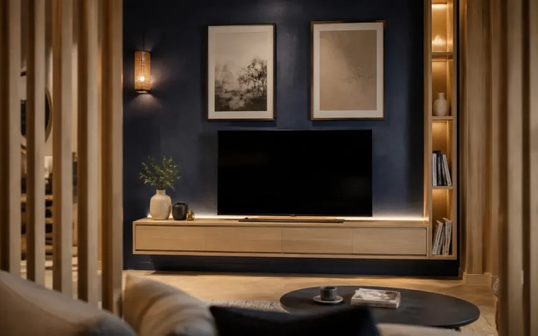 Au-dessus de la télé : cadres, lumière et matières pour alléger le mur TV