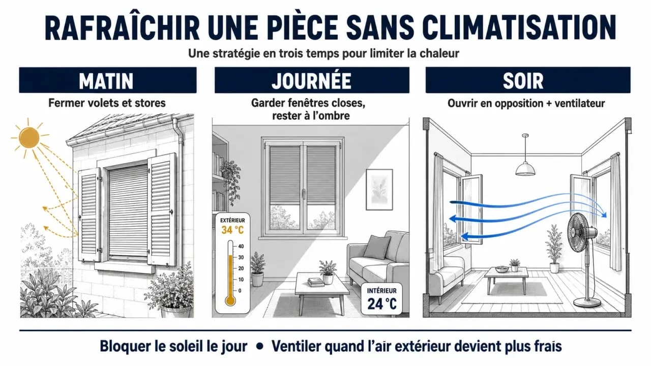 Rafraichir une piece sans climatisation avec volets fermés le jour et aération nocturne