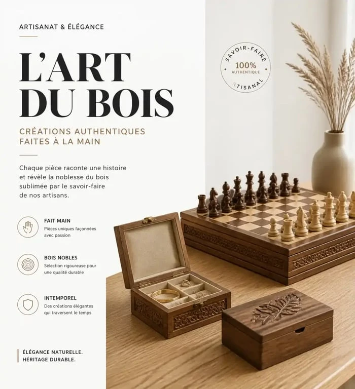 Idées cadeaux en bois artisanaux pour amateurs de jeux et décoration.
