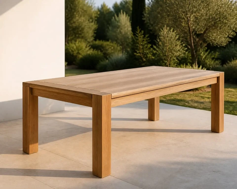 Fabriquer une table en bois exterieur terminée sur une terrasse de jardin