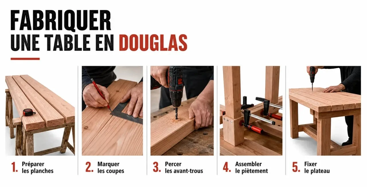 Fabriquer une table en bois exterieur étape par étape en atelier de bricolage