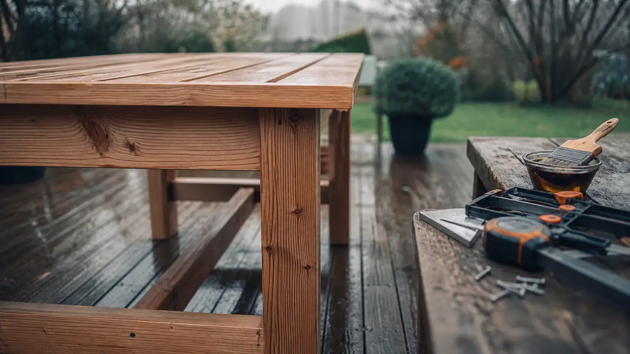 Fabriquer une table en bois exterieur en douglas, table 75 cm