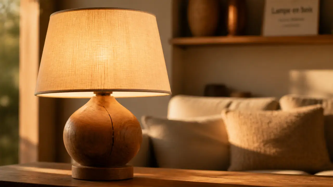 Lampes en bois artisanales : lampe en chêne et lin crème Lampes en bois artisanales : lampe en chêne et abat-jour lin crème