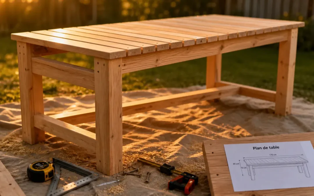 Table de jardin en bois : 170 cm, 5 mm de jeu et renforts à prévoir
