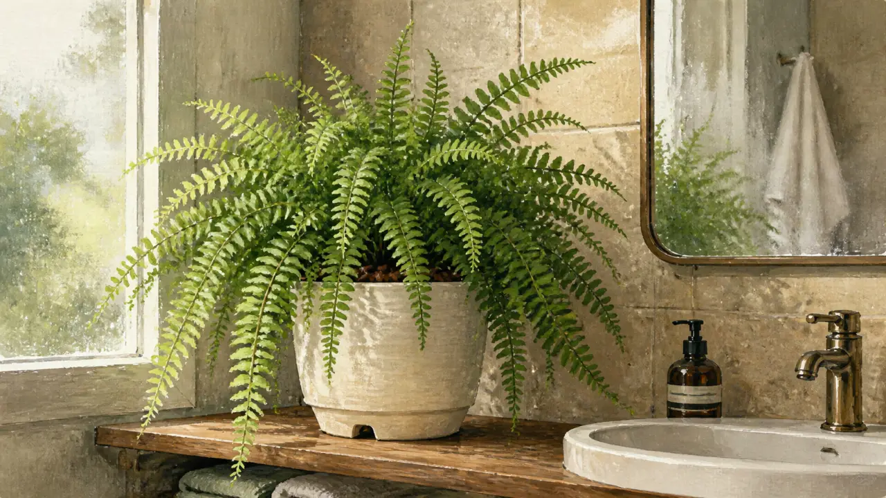 Plante verte salle de bain en lumière, racines saines