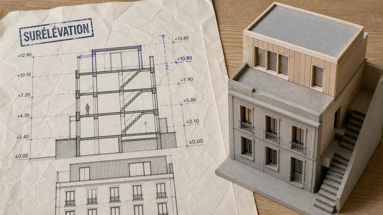 Surélévation architecture : plan et maquette pour ajouter un étage
