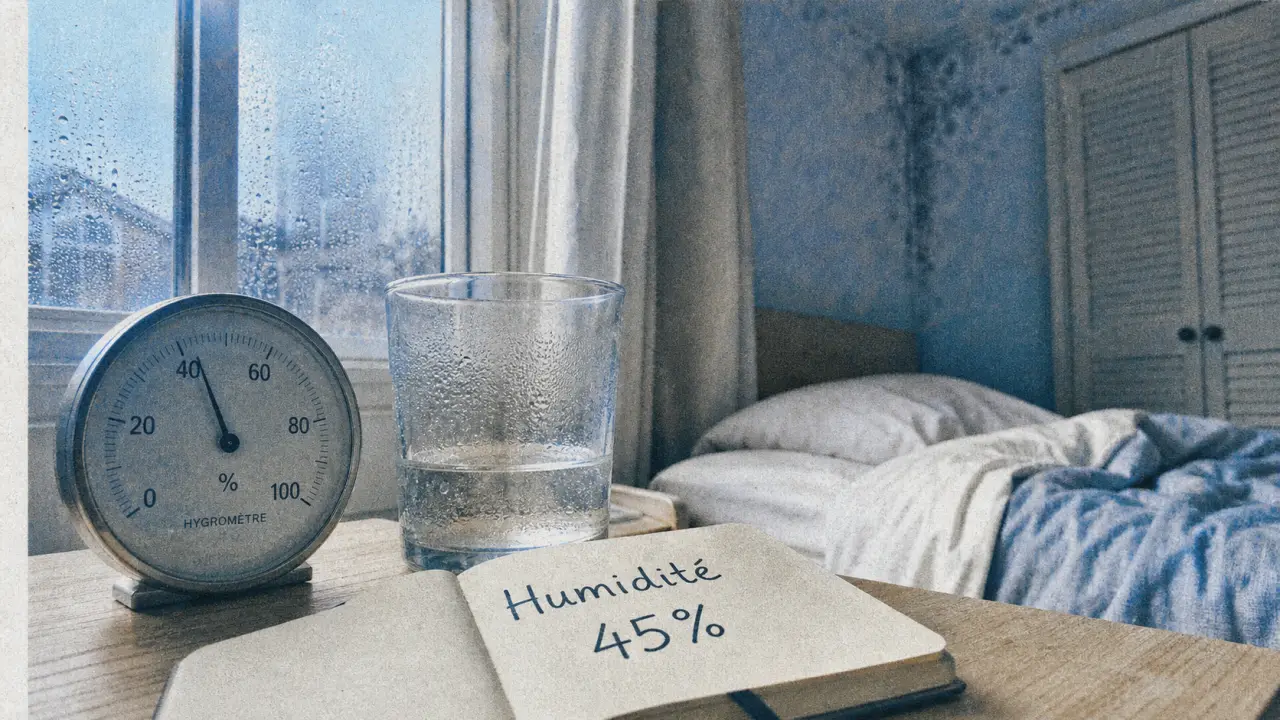 Taux d humidité dans une chambre : hygromètre à 45 % près de la fenêtre