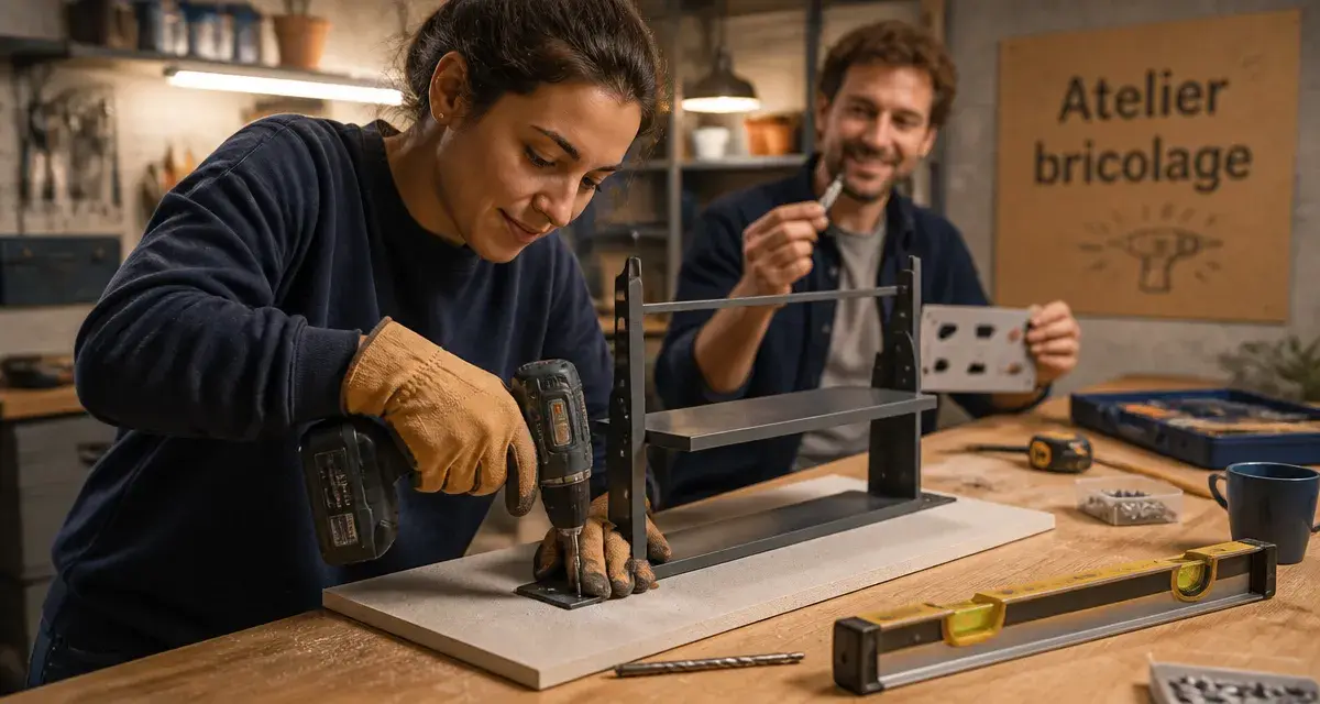 Cours de bricolage femme : pose étagère sur placo