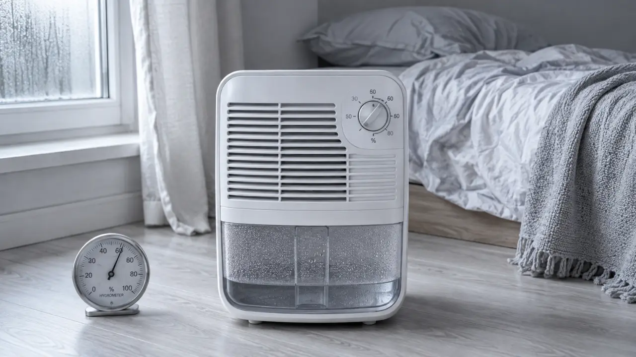 Déshumidificateur dans une chambre, hygrostat et hygromètre, air plus sec