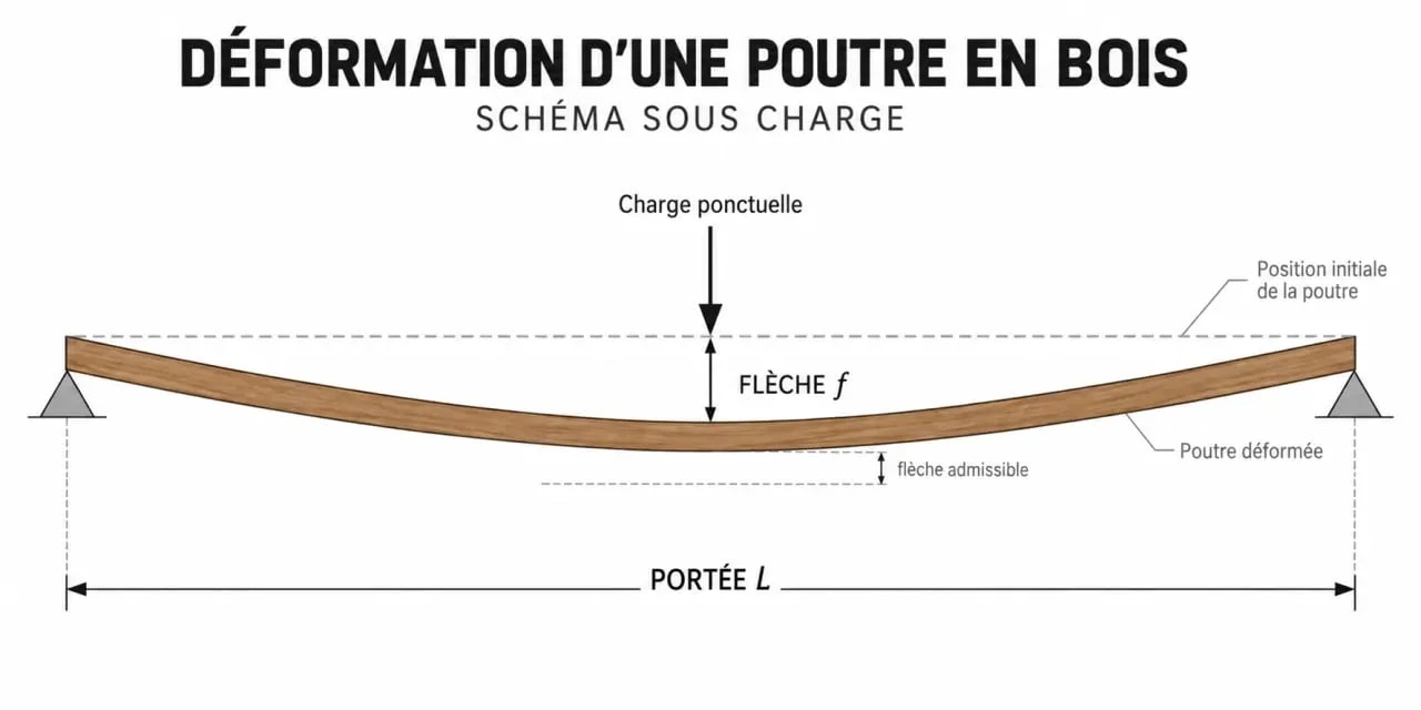 Schéma explicatif de la flèche admissible d'une poutre pour mezzanine en bois