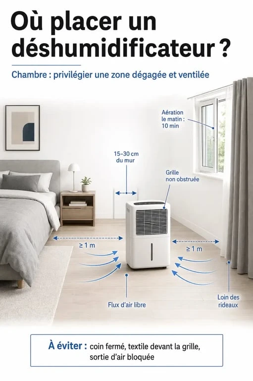 Déshumidificateur dans une chambre : emplacement idéal et distances à respecter
