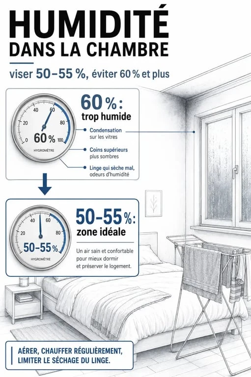 Déshumidificateur dans une chambre : seuil d’humidité, condensation et signes d’excès à surveiller