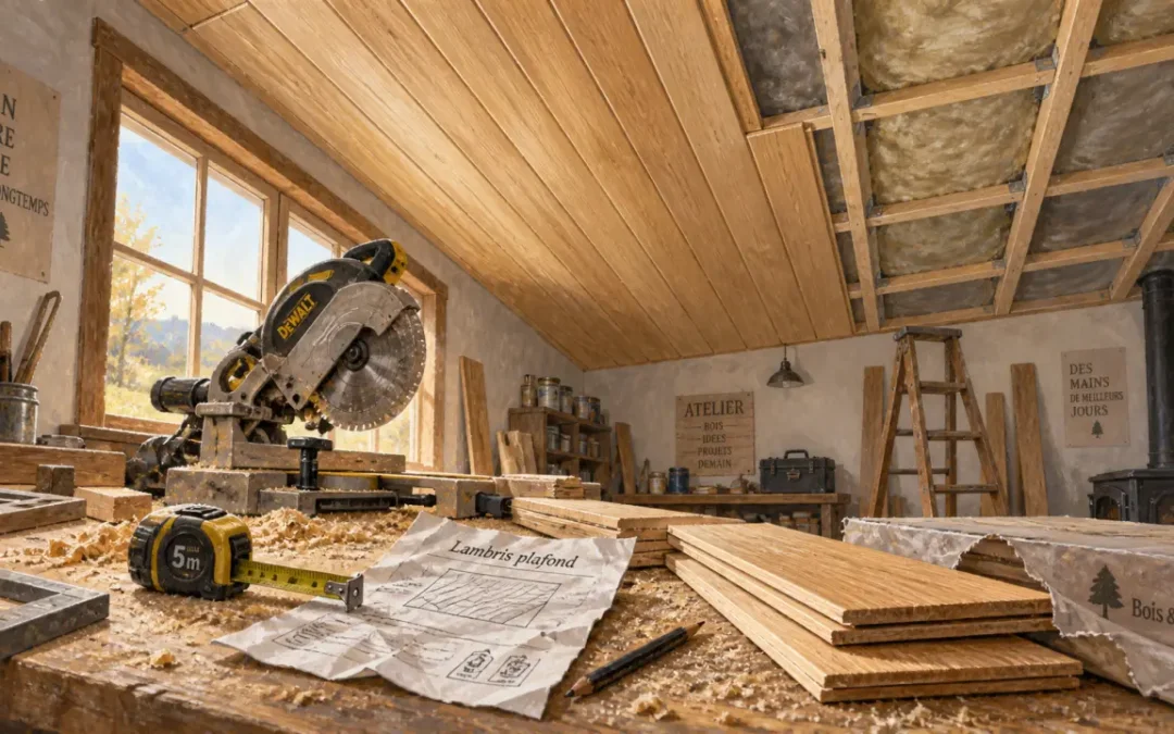 Lambris en bois pour plafond : le profil qui évite les ombres entre les lames