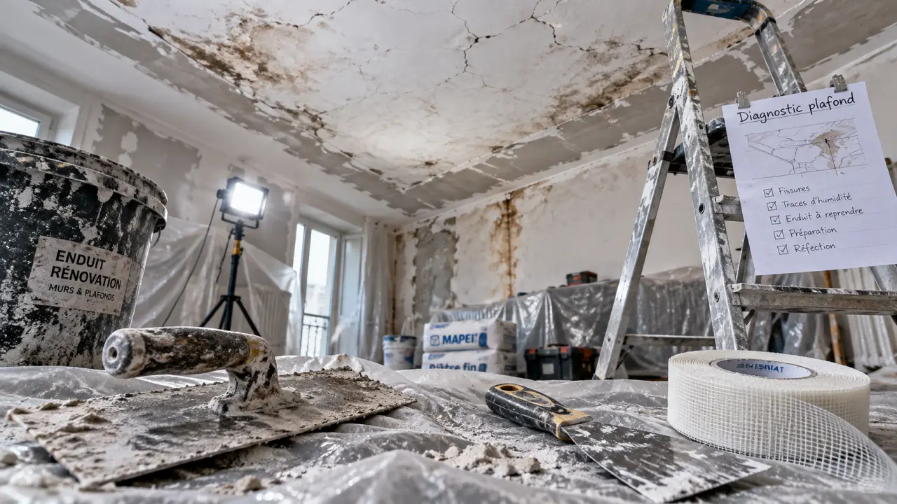 Renove plafond : plafond fissuré, diagnostic et réparation avant finition