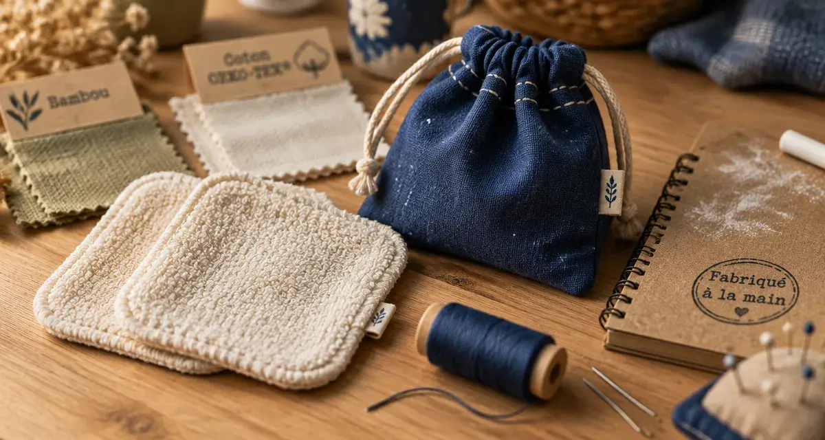 Accessoires fait maison : tissus et couture faits main sur une table