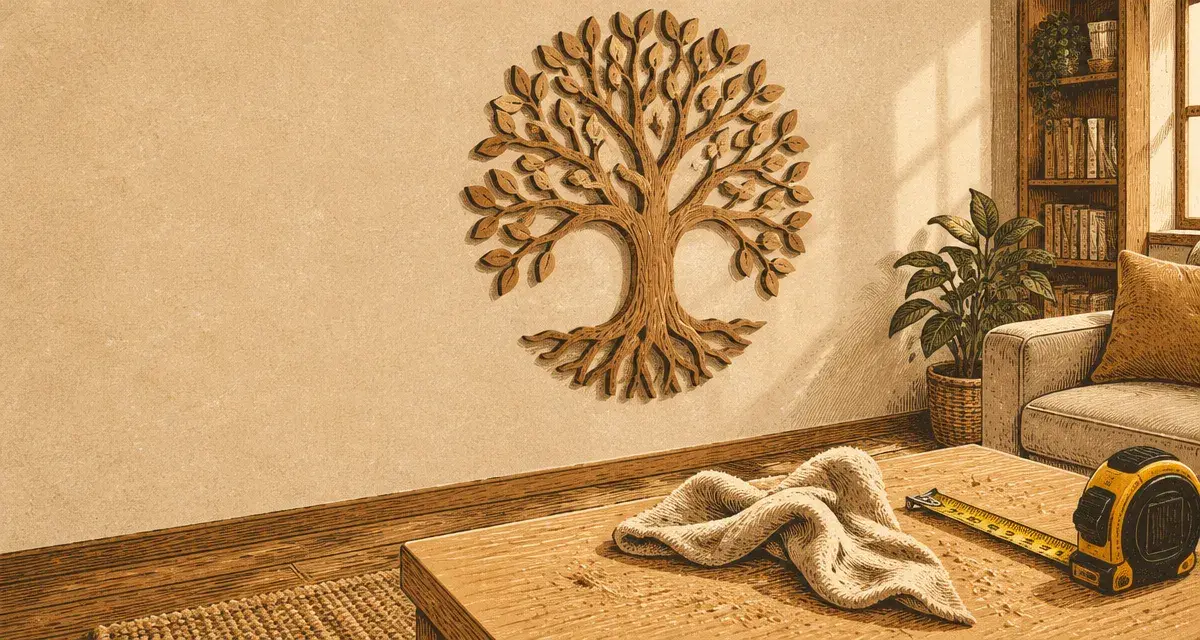 Arbre en bois mural 3D, relief net, bon emplacement sur mur beige