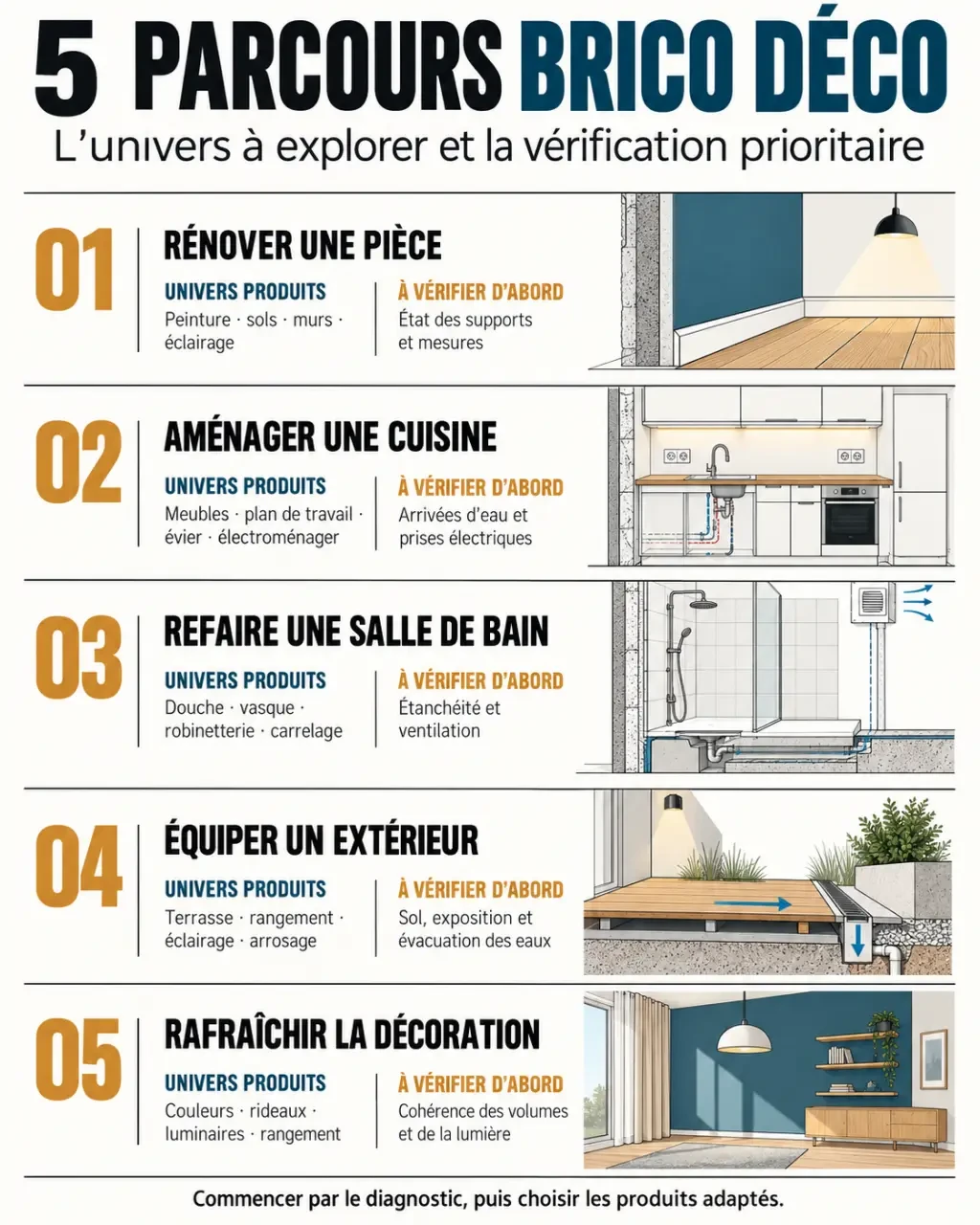 Infographie brico deco pour choisir les bons rayons selon son projet